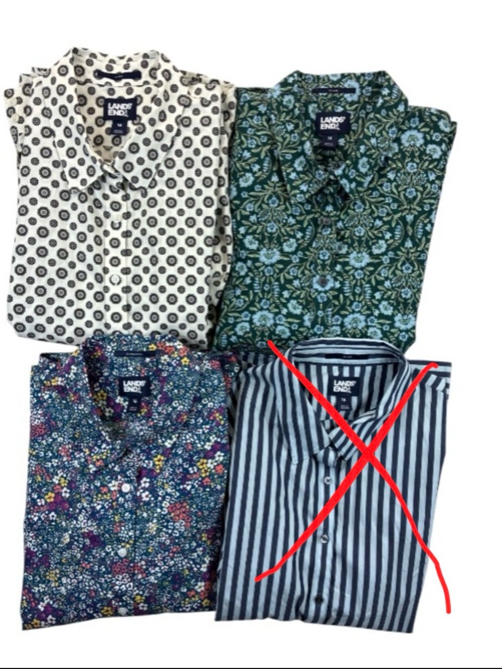 Lands' End 3 Button‎ Front Shirts Women's 14 16 Long Sleeve Floral Polka Dot